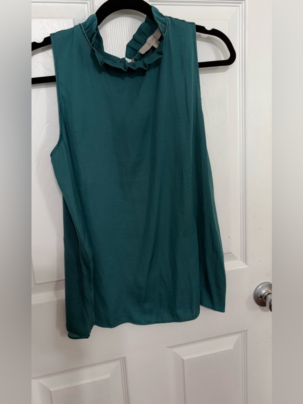 LOFT Teal Ruffle-Neck Sleeveless Top